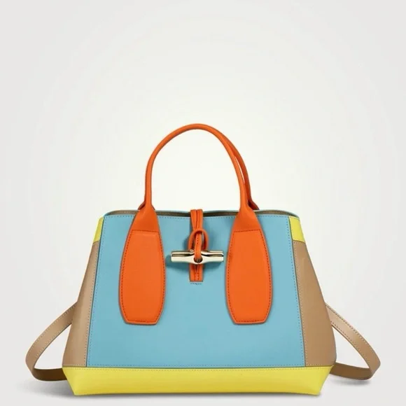 RARE Longchamp Medium Roseau Sunset Leather Top Handle Bag - Picture 3 of 7